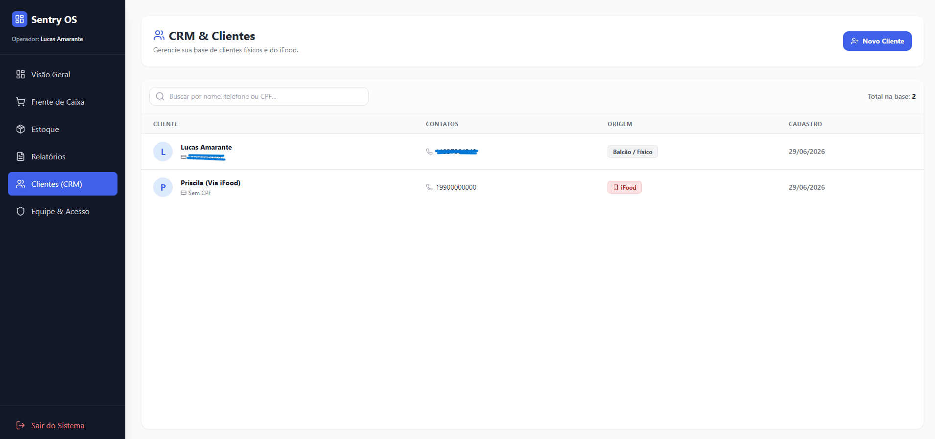 Sentry OS CRM Clientes